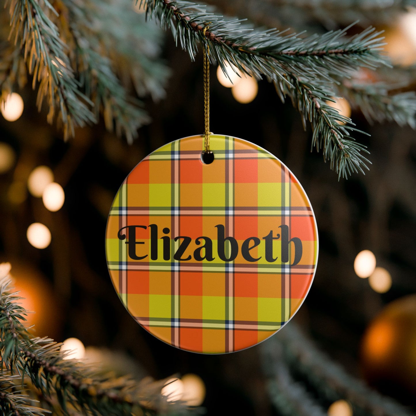 Personalized Ceramic Ornament, Custom Plaid Tree Decoration, Holiday Gift, Unique Home Decor, Christmas Ornament, Family Keepsake - Celtic Scents