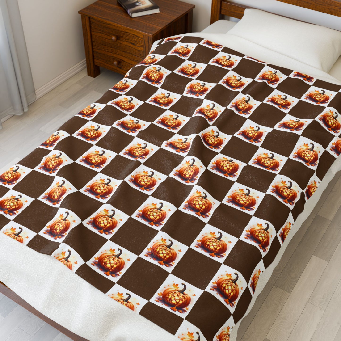 Cozy Pumpkin Check Velveteen Blanket | Fall Decor, Autumn Gift, Halloween Throw, Snuggle Blanket, Home Comfort - Celtic Scents