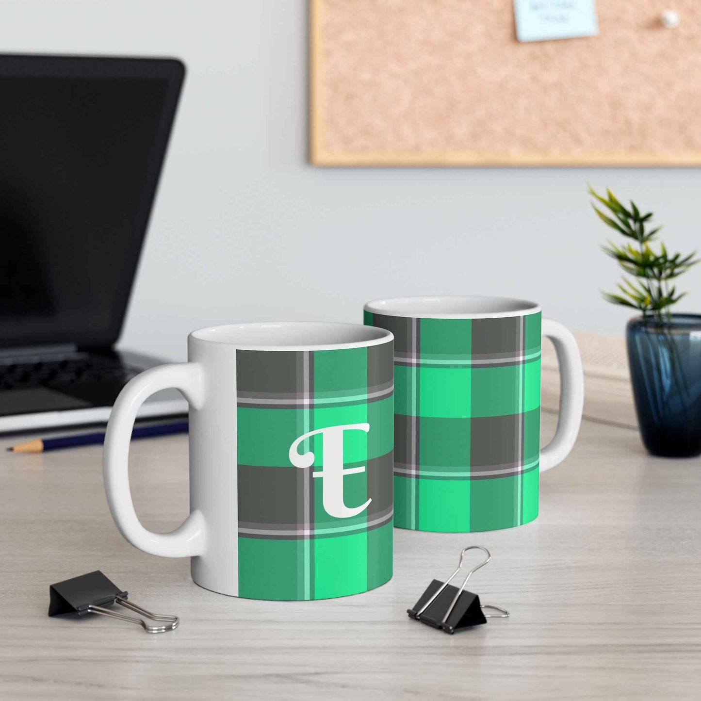 Personalized Plaid Ceramic Mug, Cozy Gift, Coffee Lover's Cup, Kitchen Decor, Holiday Drinkware
