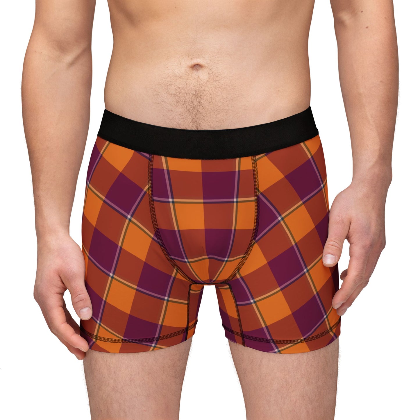 Tahiti Gold and Rose Bud Cherry Plaid Men's Boxers, Stylish, Unique Underwear for Everyday Wear