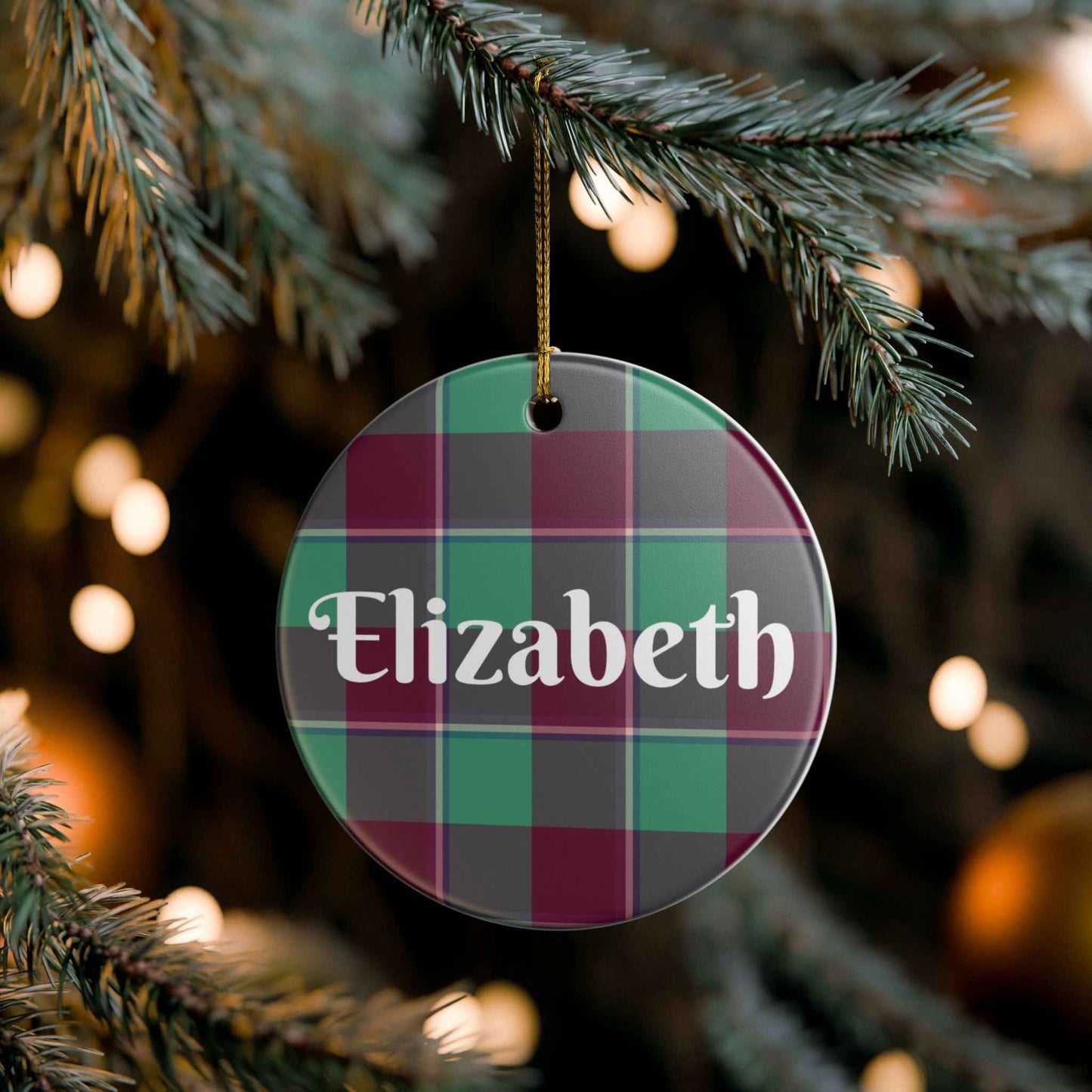 Personalized Plaid Ceramic Ornament, Custom Christmas Decoration, Holiday Gift, Keepsake, Name Ornament, Home Decor