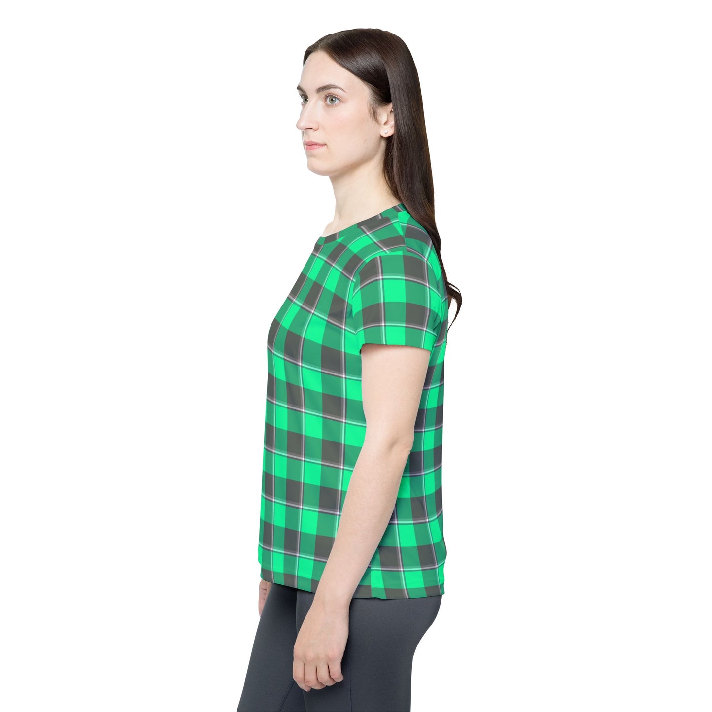 Women's Sports Jersey, Customizable Shirt, Green Plaid, Casual Comfort - Celtic Scents