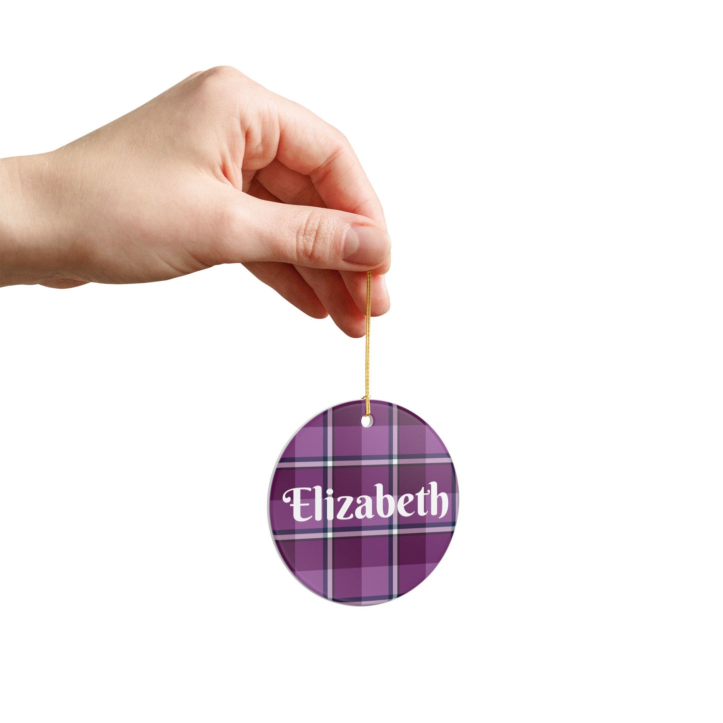 Personalized Plaid Ceramic Ornament, Custom Home Decor, Holiday Gift, Unique Keepsake, Purple Plaid Decoration, Tree Ornament - Celtic Scents