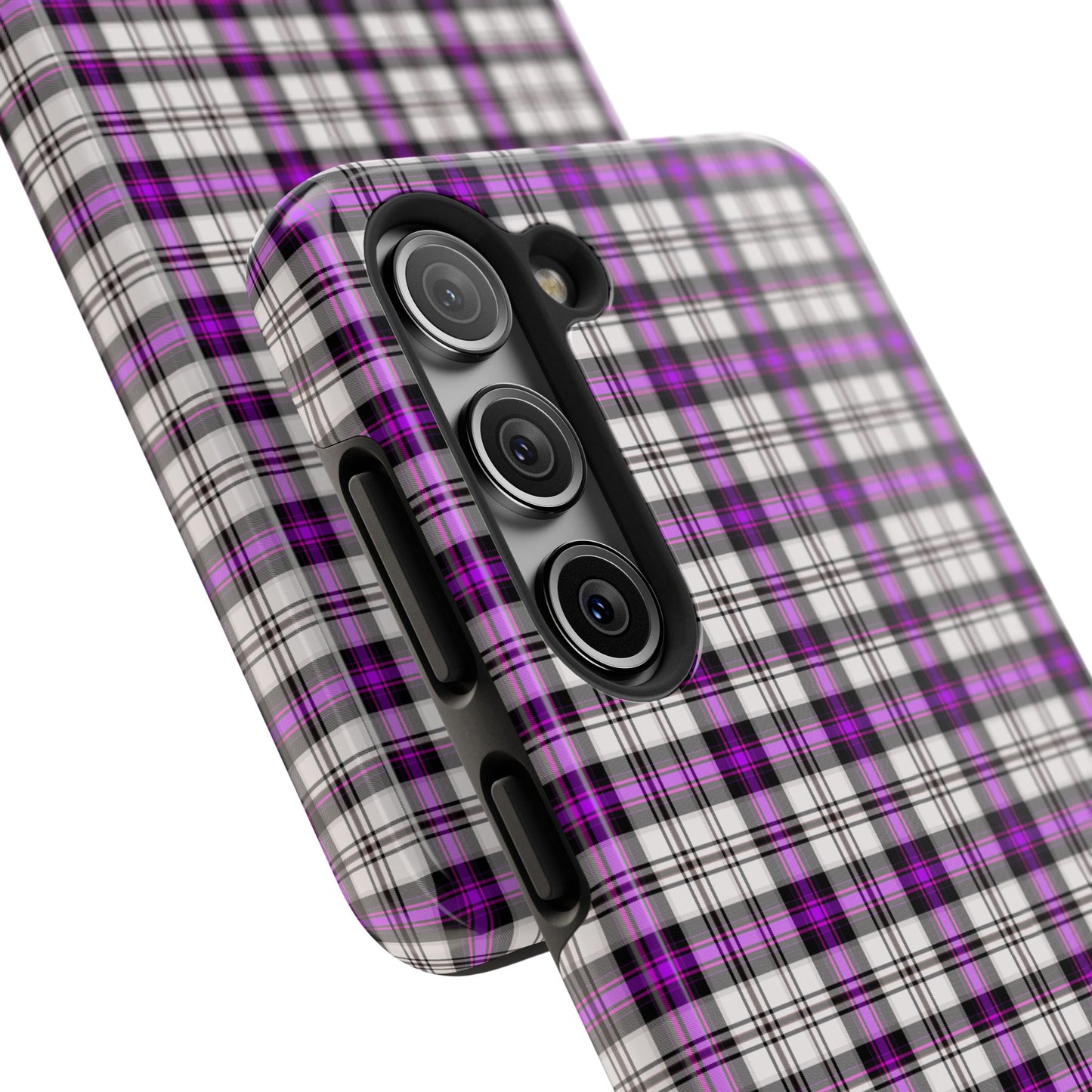Stylish Tough Phone Case, Purple Plaid Protective Cover, Cute Gift for Teens, Cell Phone Accessory, Trendy Tech