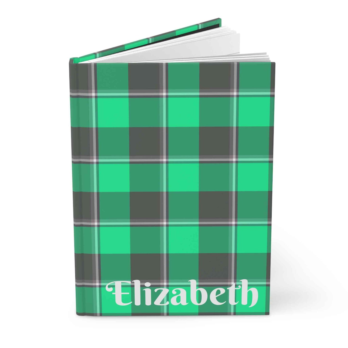 Personalized Plaid Hardcover Journal, Stylish Notebook for Journaling, Gifts for Students, Planners, Green Plaid Design