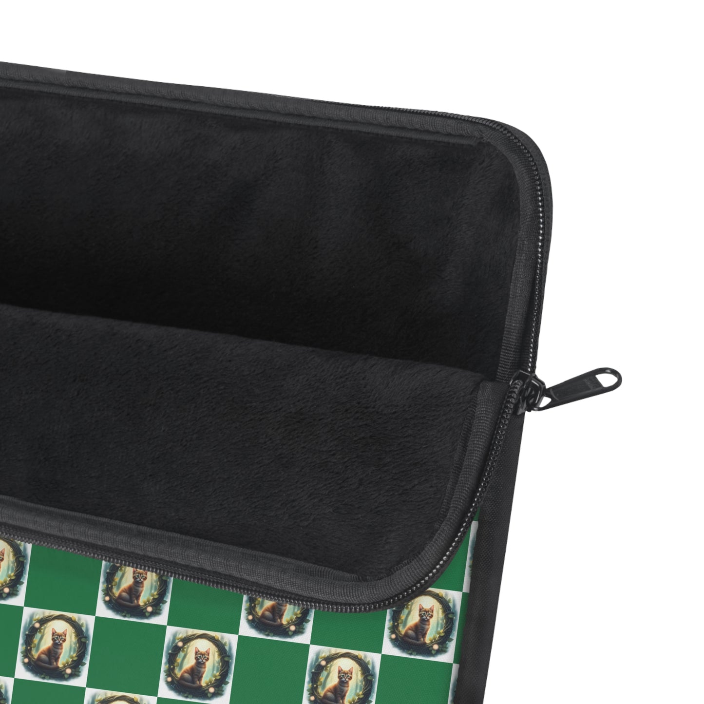 Chic Vintage Cat Laptop Sleeve, Green Checkered Tech Case, Stylish Computer Bag, Unique Gift for Students, Protect your Laptop - Celtic Scents
