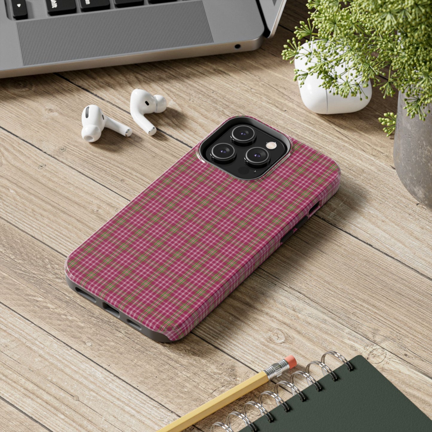 Stylish Tough Phone Cases - Protect Your Phone with Trendy Plaid Design, Gift for Her, Pink Plaid Design - Celtic Scents