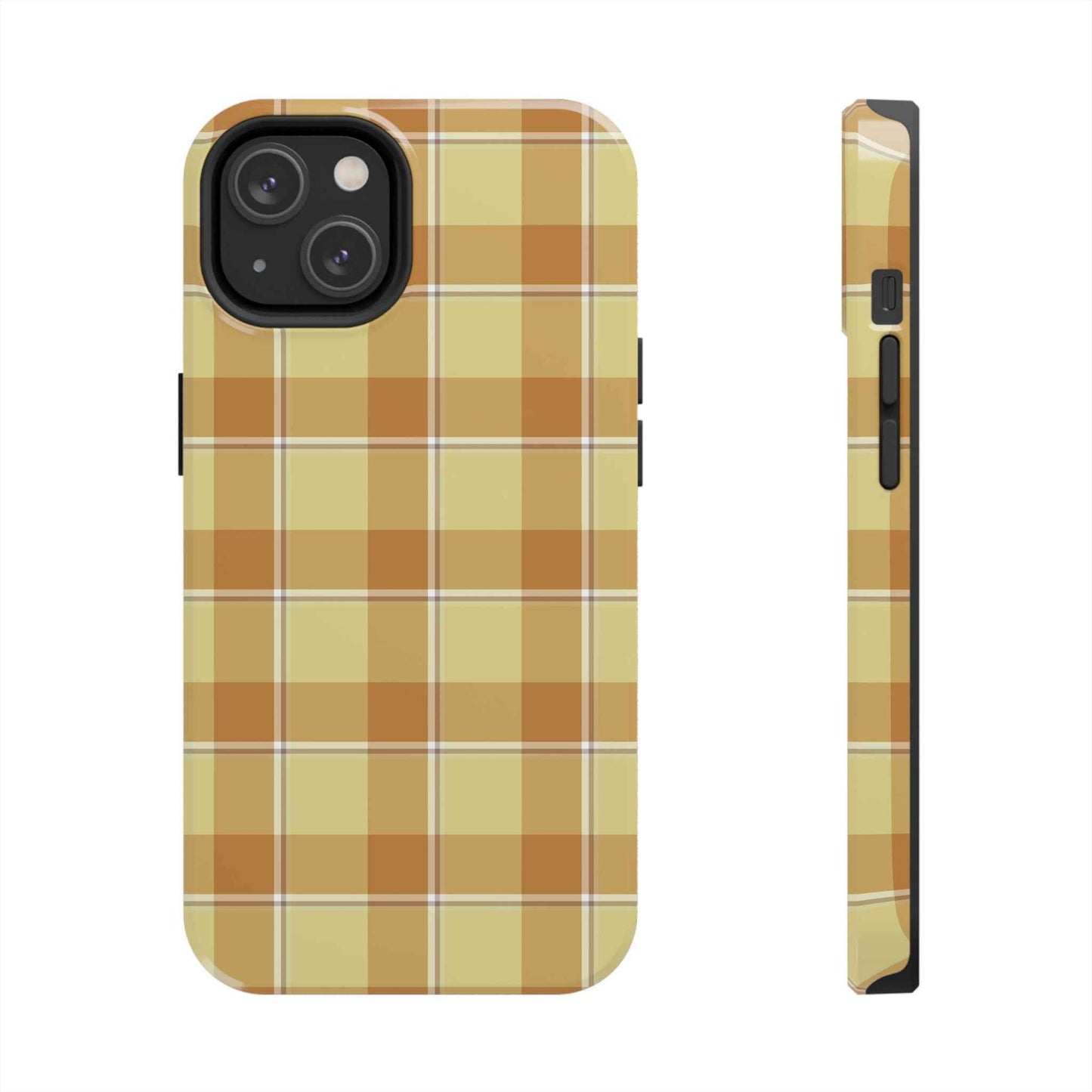 Stylish Autumn Plaid Tough Phone Cases, Trendy Phone Accessories, Durable Phone Protection, Yellow and Brown Plaid, Perfect Gift