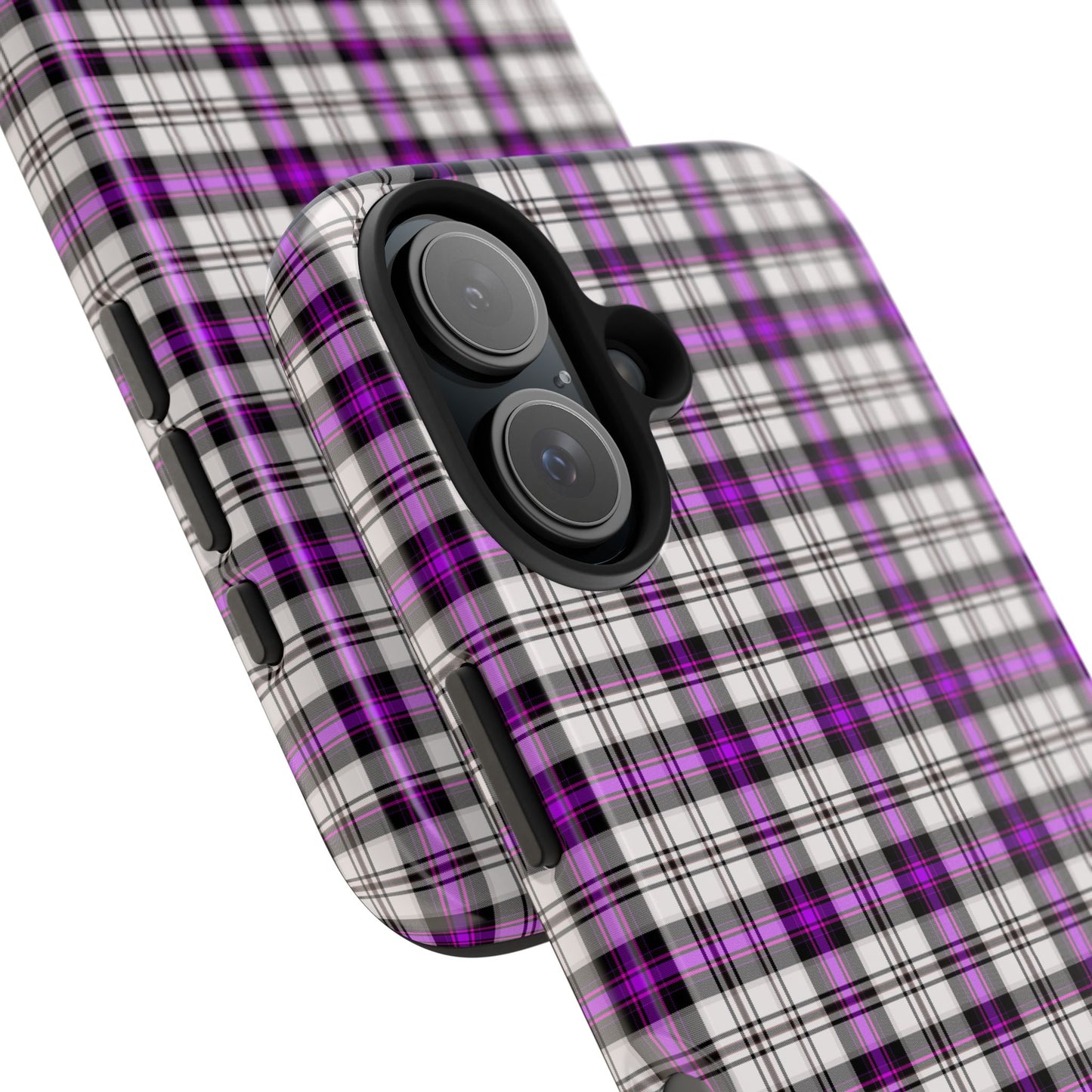 Stylish Tough Phone Case, Purple Plaid Protective Cover, Cute Gift for Teens, Cell Phone Accessory, Trendy Tech