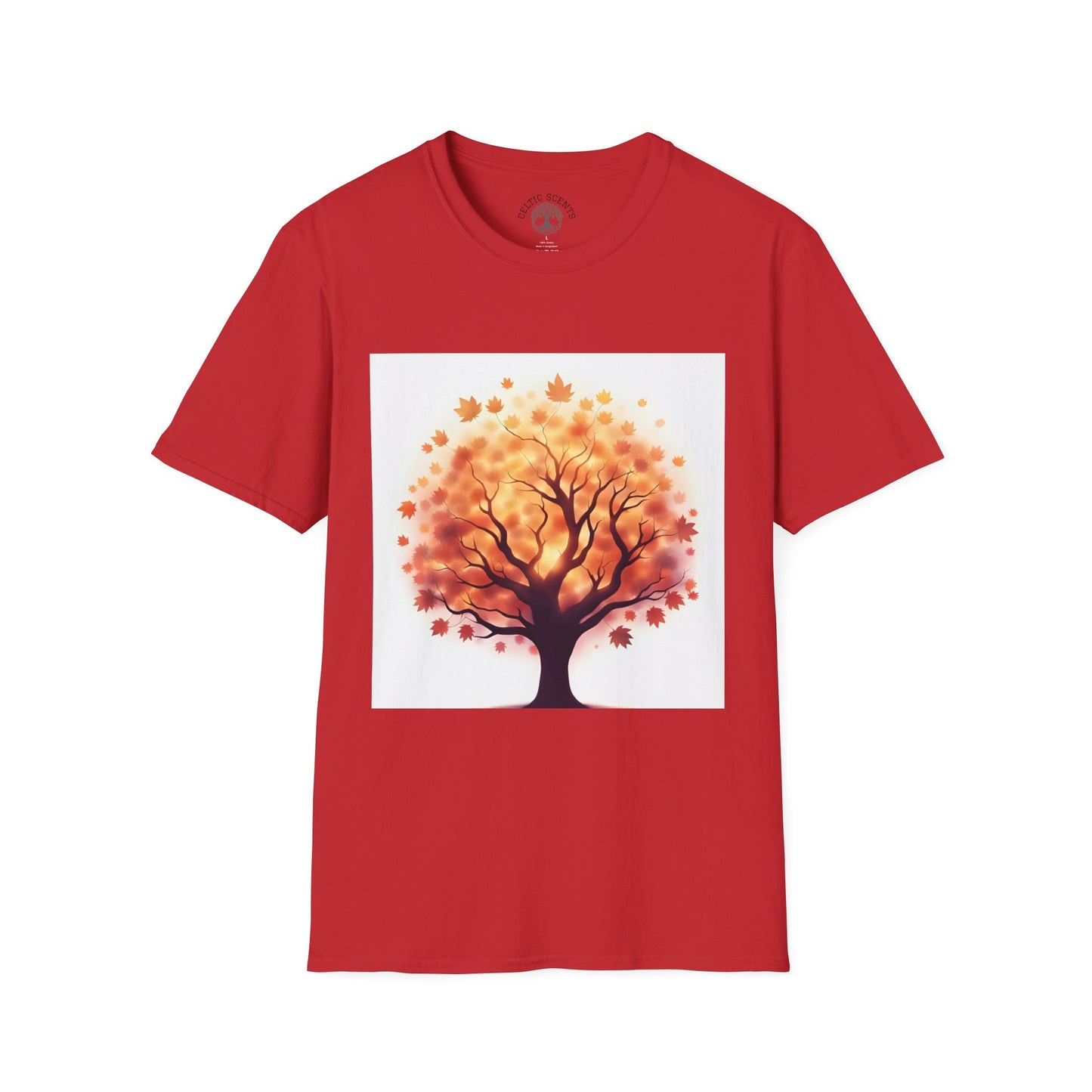 Autumn Tree Graphic T-Shirt, Fall Tee for Nature Lovers, Unisex Softstyle T-Shirt, Gift for Thanksgiving, Cozy Casual Wear - Celtic Scents