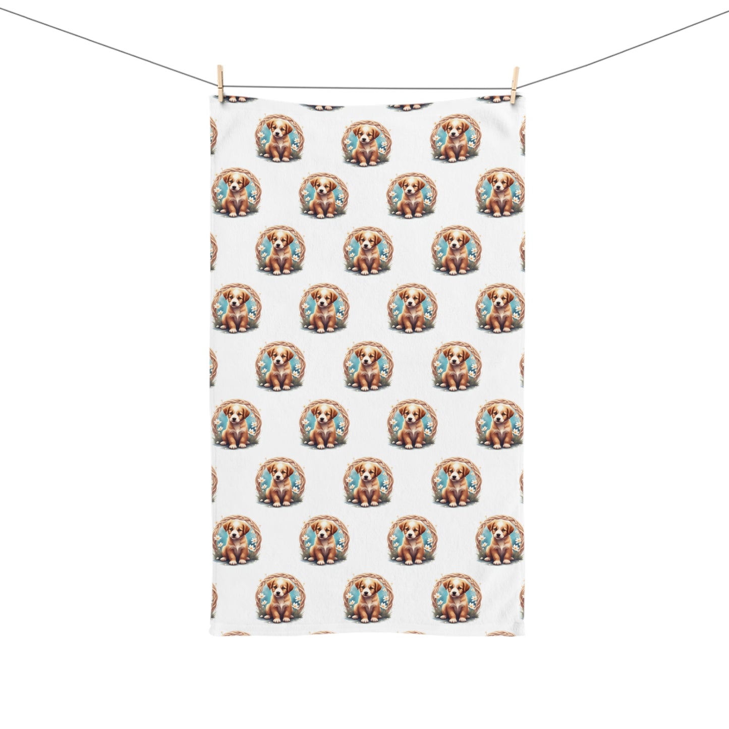 Whimsical Celtic Puppy Pattern Hand Towel - Cute Pet Gift, Home Decor, Dog Lover's Kitchen Towel, Animal Themed Gifts, Pet Owner Accessories