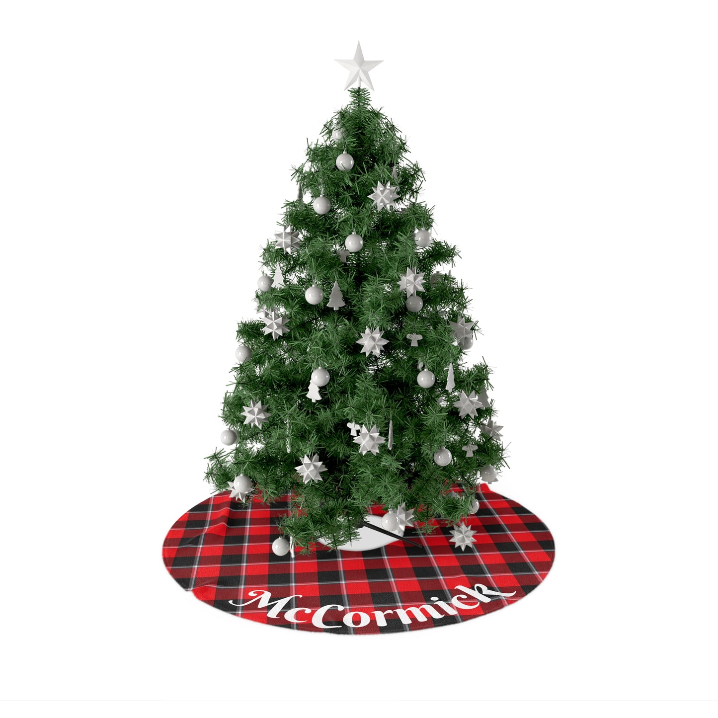 Personalized Festive Plaid Christmas Tree Skirt, Holiday Decor, Red and Black Plaid Tree Skirt - Celtic Scents