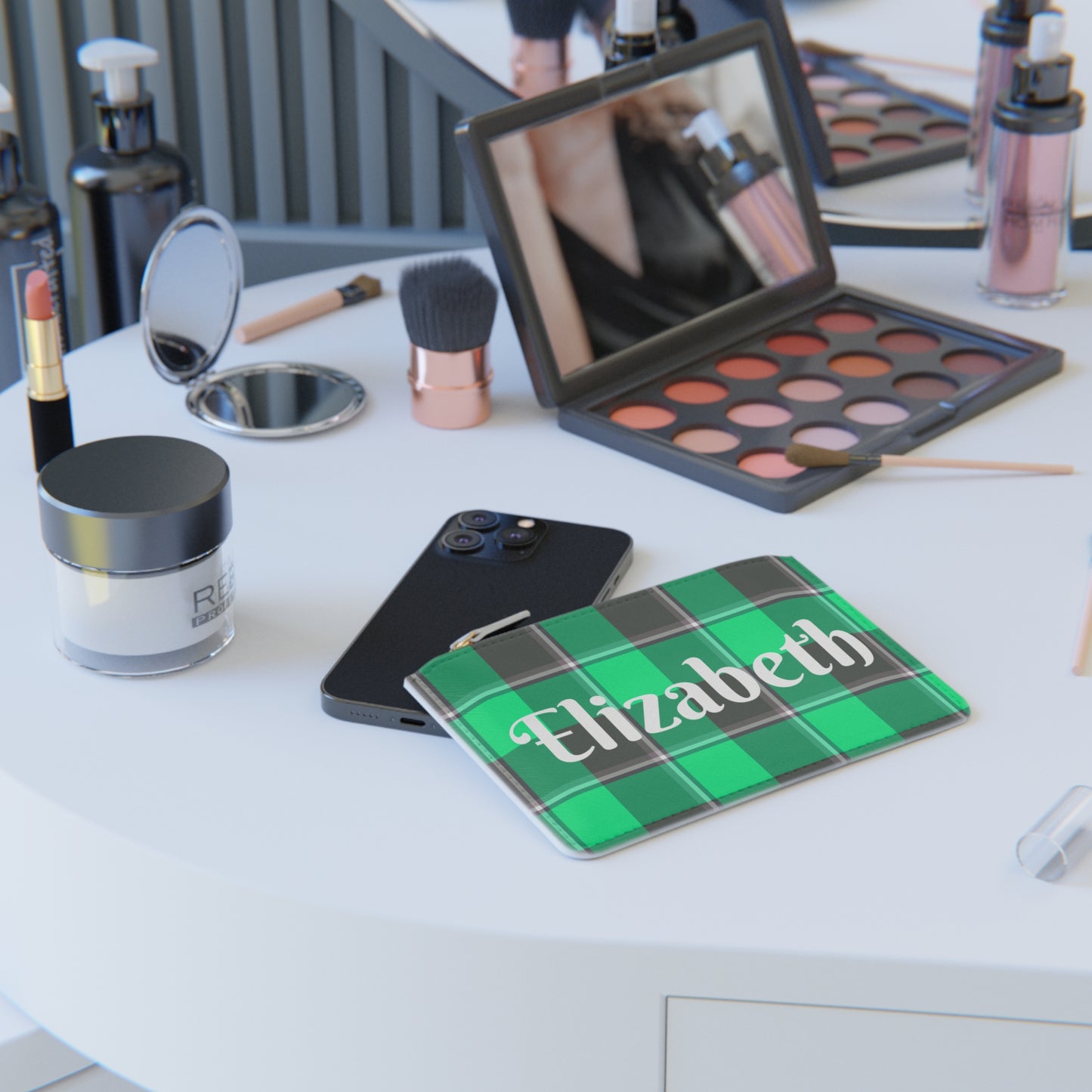 Personalized Plaid Mini Clutch Bag, Green Clutch for Women, Gift for Her, Custom Accessory, Stylish Pouch for Everyday Use - Celtic Scents