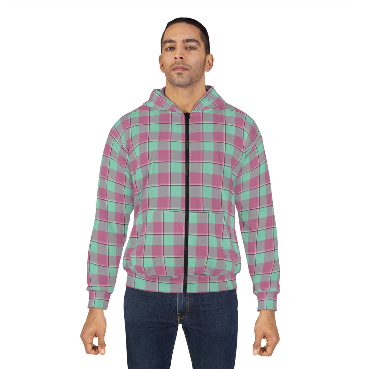Charming Plaid Unisex Zip Hoodie, Cozy Casual Wear, Gift for Friends, Fall Fashion, Layered Style, Holiday Wardrobe - Celtic Scents