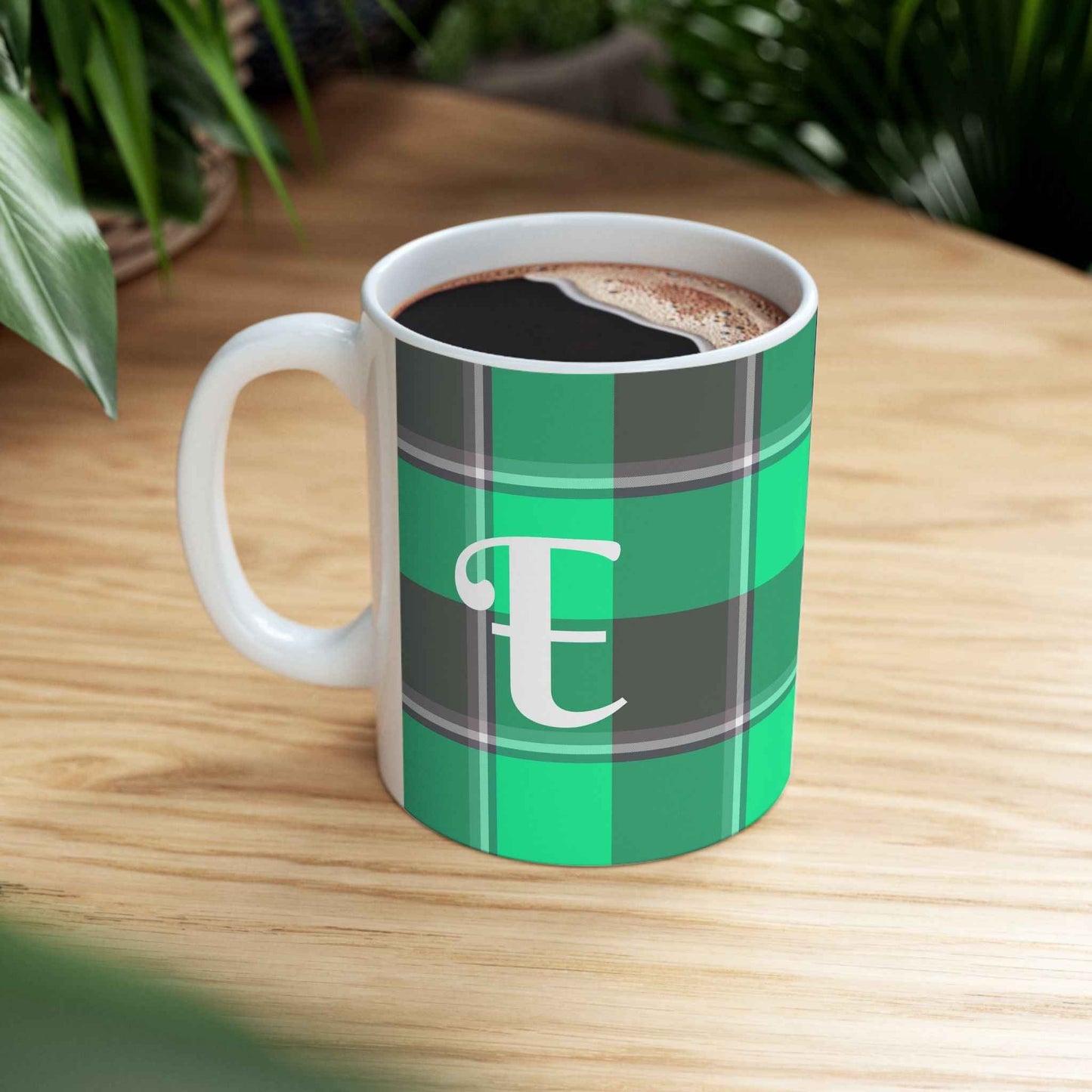 Personalized Plaid Ceramic Mug, Cozy Gift, Coffee Lover's Cup, Kitchen Decor, Holiday Drinkware