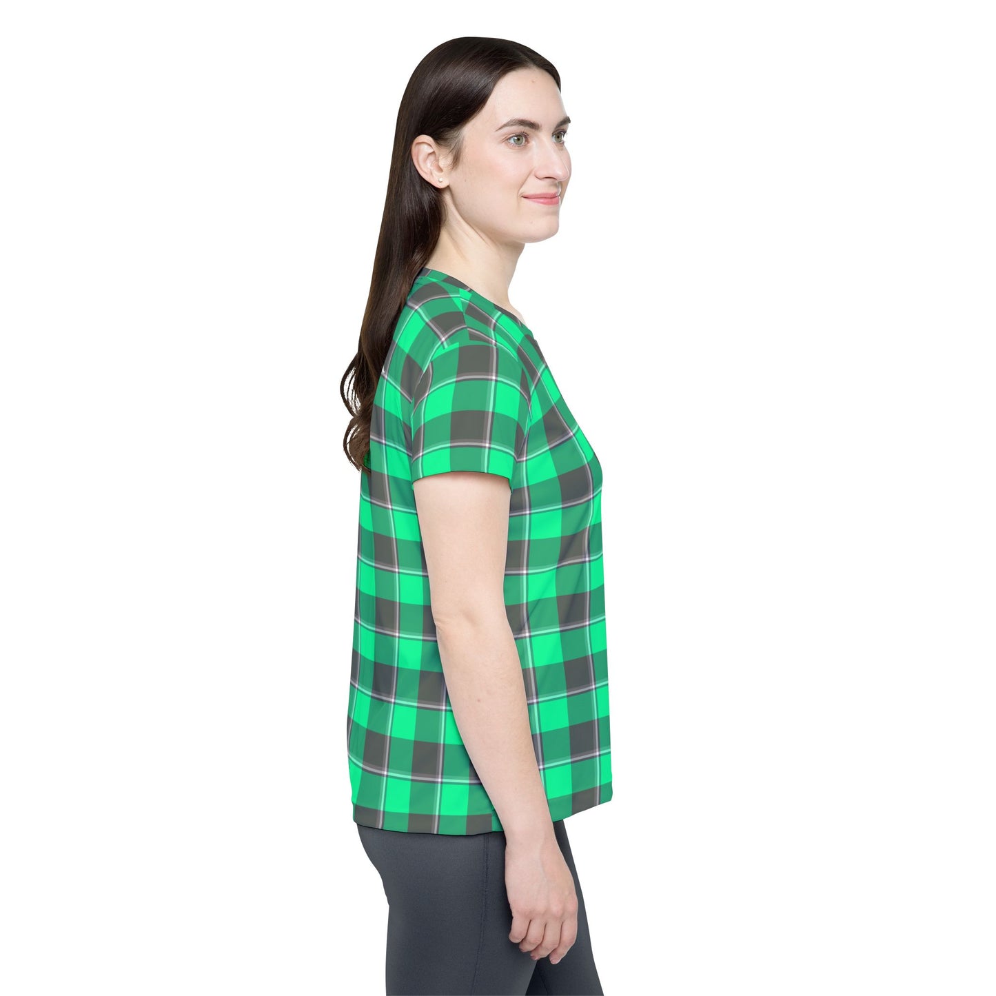 Women's Sports Jersey, Customizable Shirt, Green Plaid, Casual Comfort - Celtic Scents