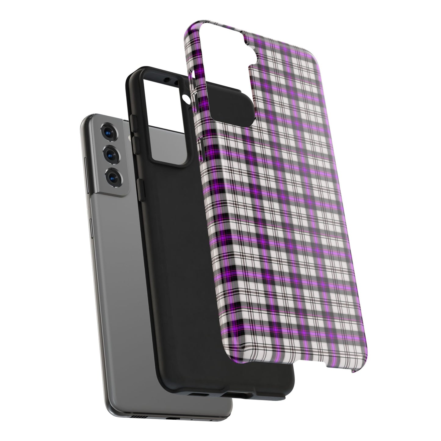 Stylish Tough Phone Case, Purple Plaid Protective Cover, Cute Gift for Teens, Cell Phone Accessory, Trendy Tech