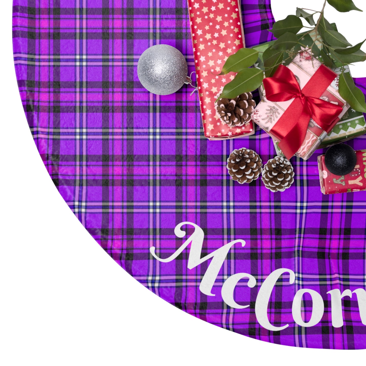 Cozy Purple Plaid Christmas Tree Skirt, Personalized Holiday Decor, Festive Home Accent, Unique Gift for Christmas, Family Gathering - Celtic Scents