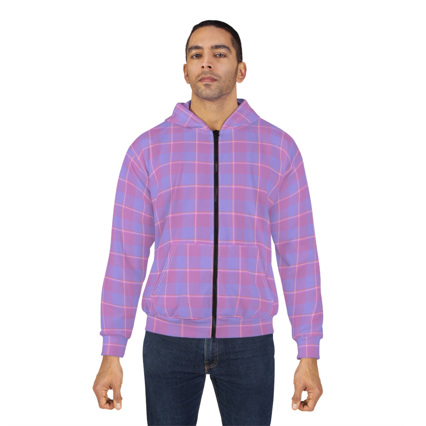 Pastel Plaid Unisex Zip Hoodie, Cozy Layering Piece, Casual Wear, Trendy Spring Apparel, Comfortable Style, Gift for Her/Him - Celtic Scents