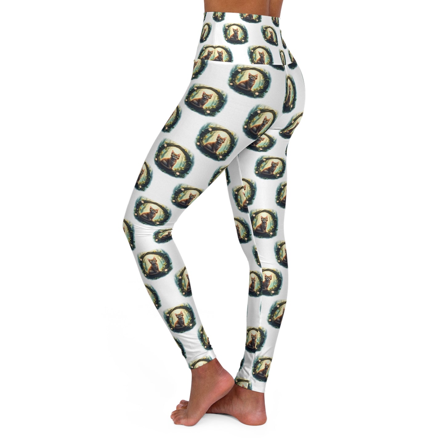 Trendy High Waisted Yoga Leggings, Stylish Workout Leggings, Unique Fitness Leggings, Comfortable Gym Wear, Gift for Yoga Enthusiasts, Celtic Kitten Design - Celtic Scents