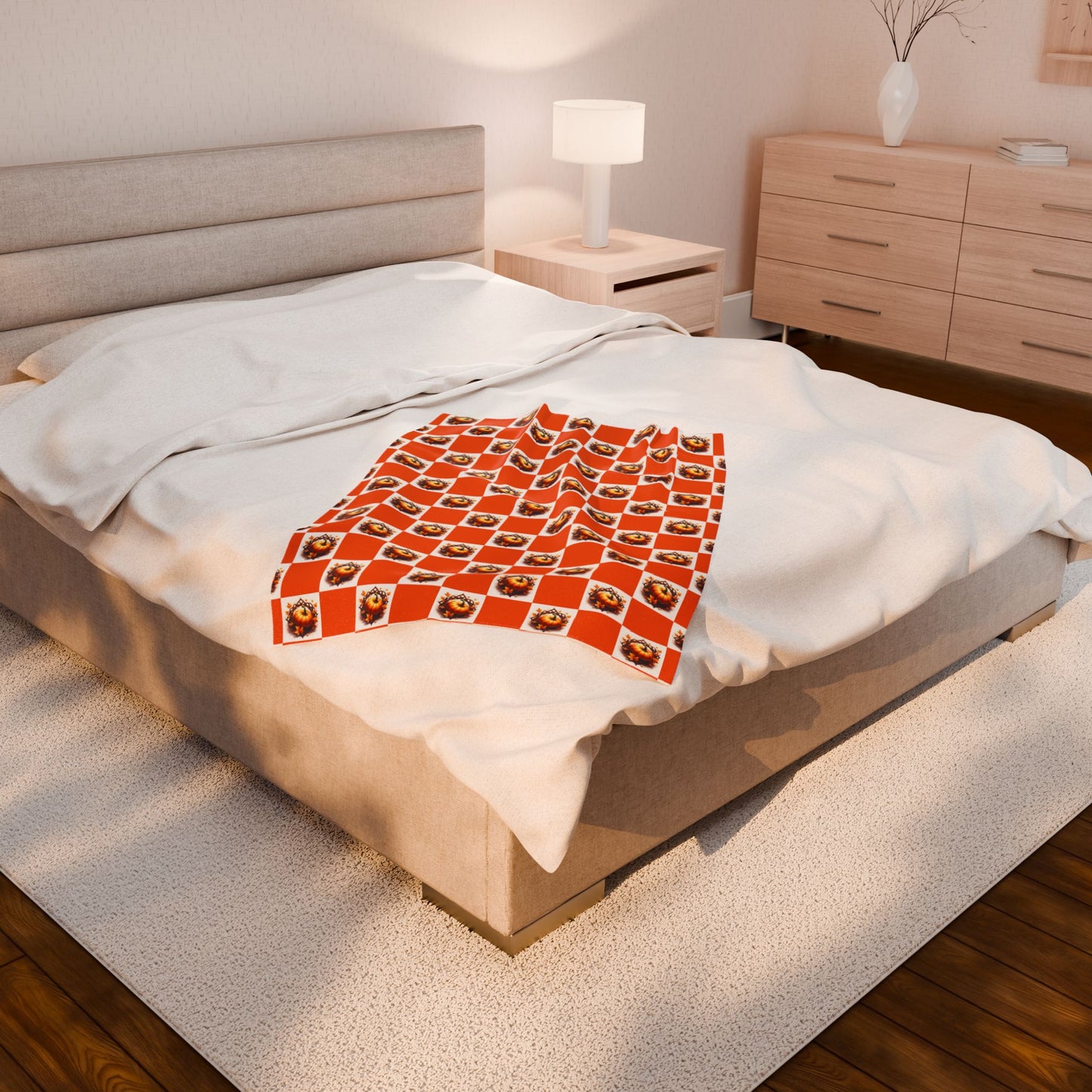 Vibrant Pumpkin Checkered Pattern Velveteen Plush Blanket, Cozy Home Decor, Gift for Her, Nursery Throw, Autumn Style - Celtic Scents