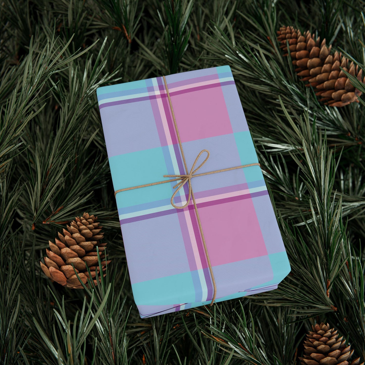 Mauve and Malibu Plaid Wrapping Paper, Holiday Gift Wrap, Christmas, Birthdays, Eco-Friendly, Rustic Chic, Unique Designs