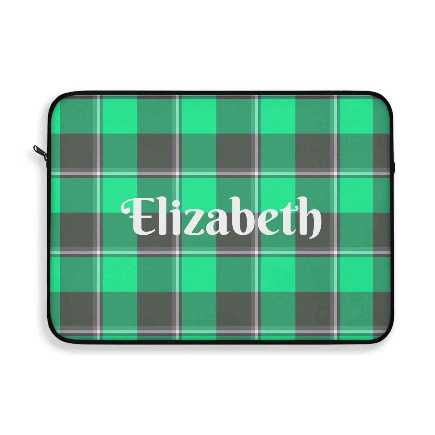 Personalized Green Plaid Laptop Sleeve, Custom Tech Case, Laptop Bag, Gift for Her, Back to School Essentials