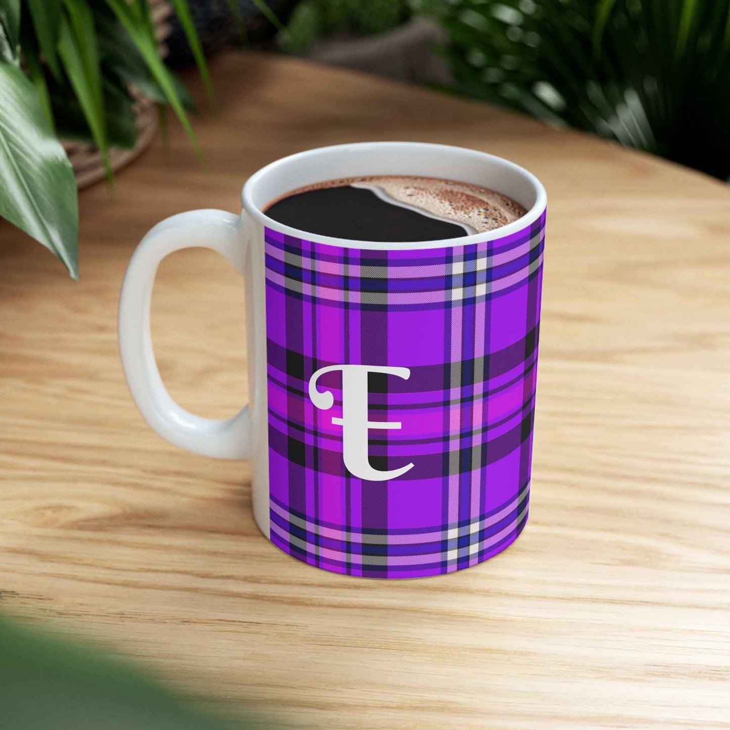 Personalized Vibrant Plaid Ceramic Mug, Cozy Drinkware for Coffee Lovers, Perfect Gift