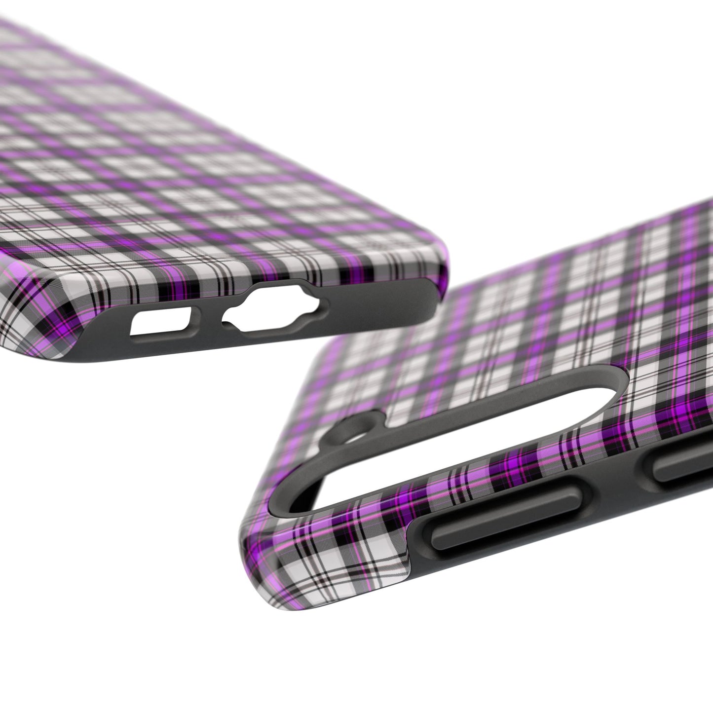 Stylish Tough Phone Case, Purple Plaid Protective Cover, Cute Gift for Teens, Cell Phone Accessory, Trendy Tech