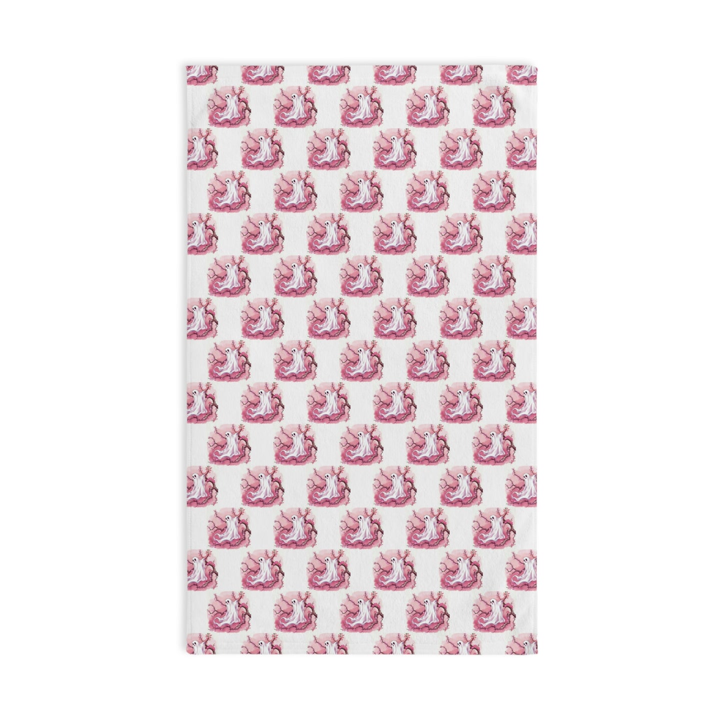 Whimsical Pink Ghost Hand Towel – Cute Bathroom Decor, Gift for Boo Lovers, Soft Cotton Towel, Kids Room Accessory, Home Spa Treat