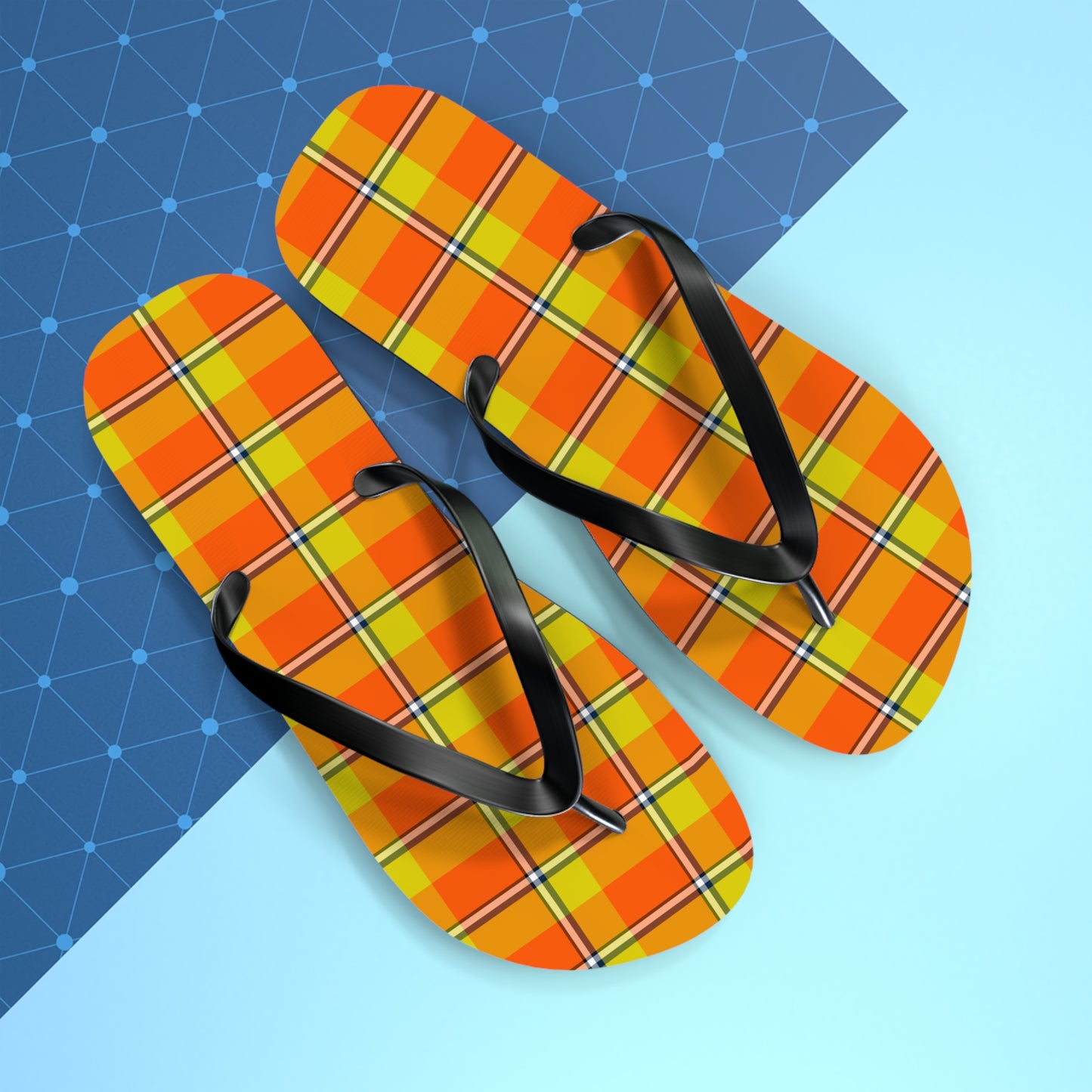 Bright Plaid Flip Flops | Summer Sandals, Beachwear, Vacation Footwear, Gift for Her, Casual Slip-Ons, Autumn Design - Celtic Scents