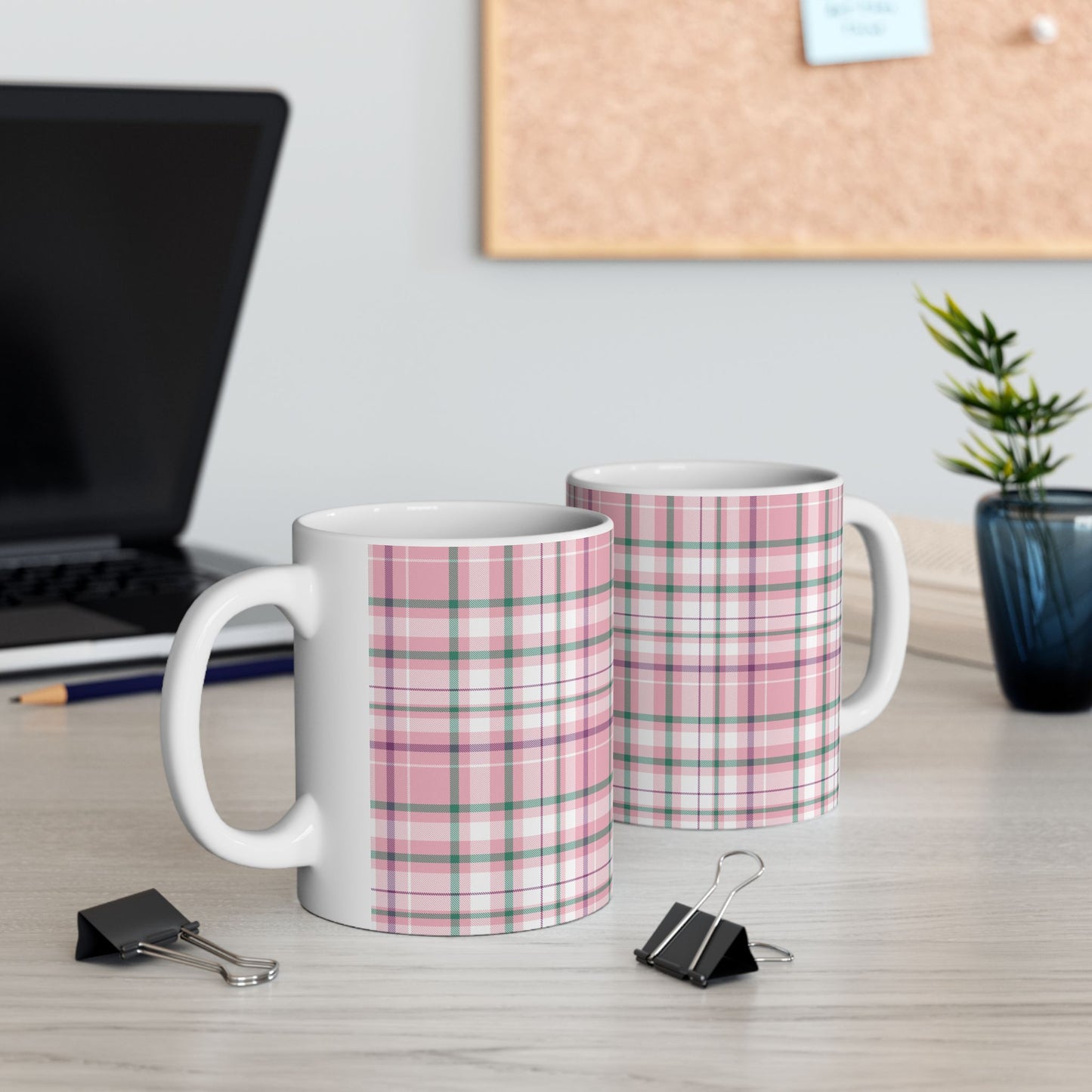 Cozy Multi Pink Plaid Mug | 11oz, 15oz Coffee Cup | Perfect for Autumn, Home Decor, Gift for Friends and Family, Warm Beverage Enjoyment - Celtic Scents