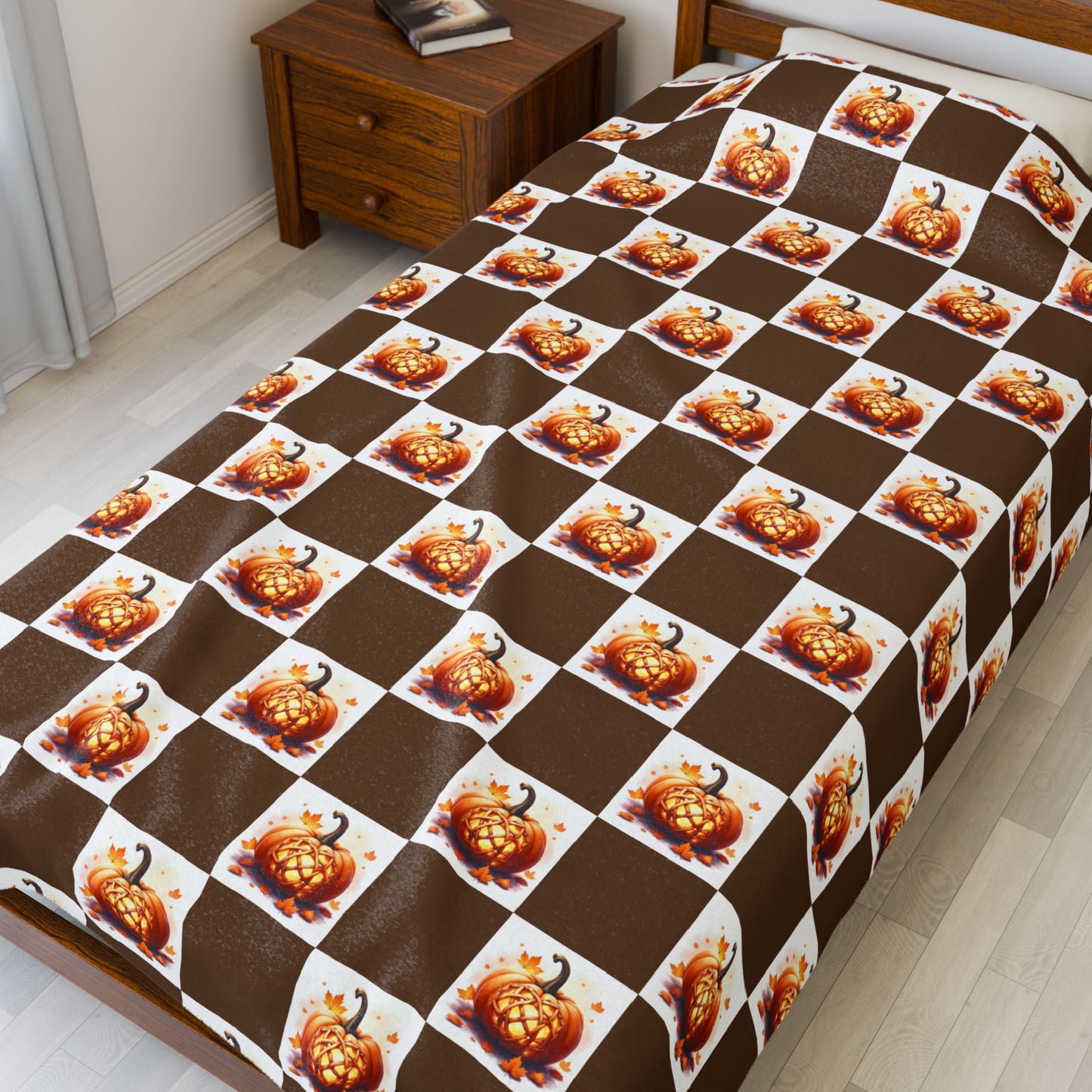 Cozy Pumpkin Check Velveteen Blanket | Fall Decor, Autumn Gift, Halloween Throw, Snuggle Blanket, Home Comfort - Celtic Scents