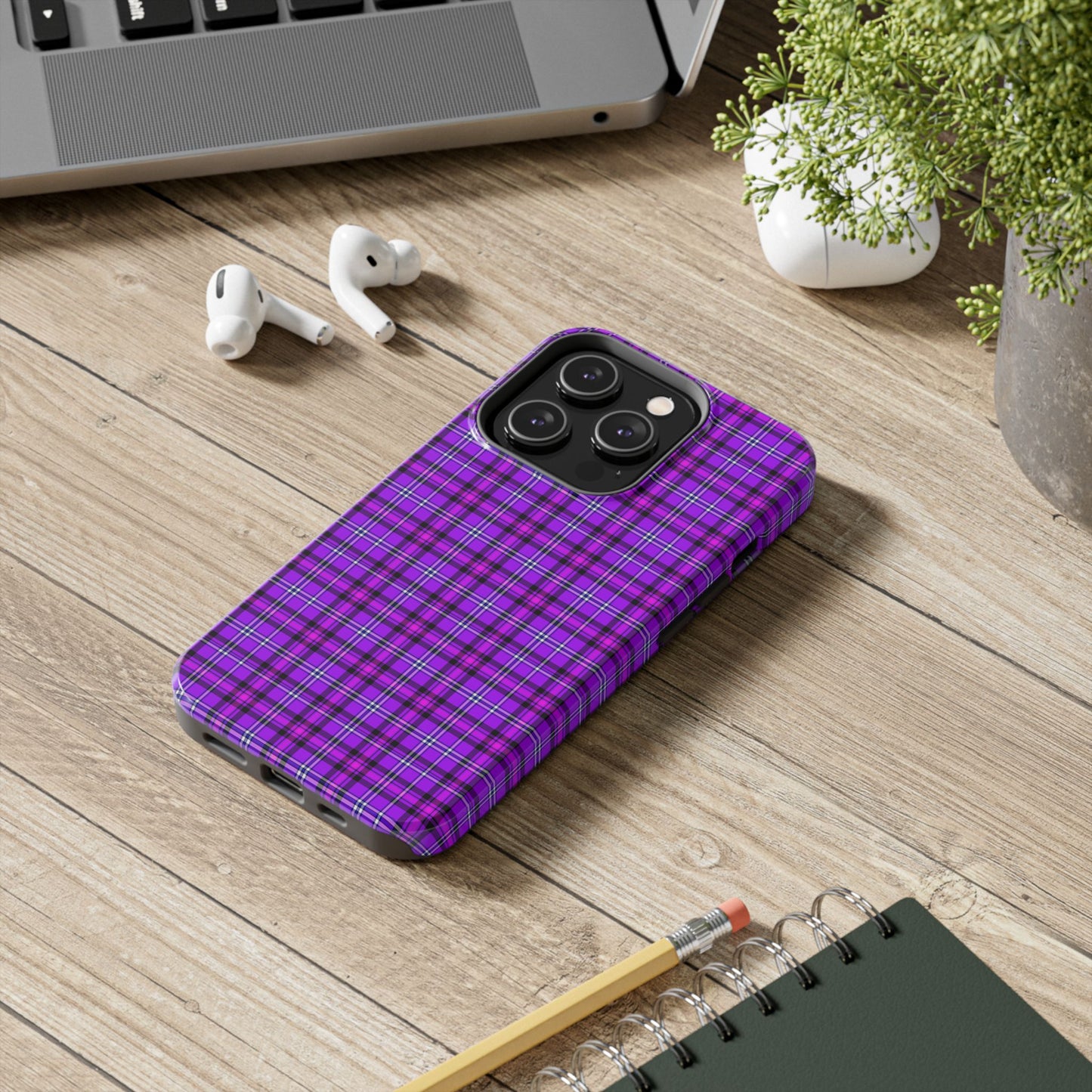 Purple Plaid Stylish Tough Phone Cases, Durable Phone Cover, Protective Case, Trendy Design, Gifts for Her - Celtic Scents