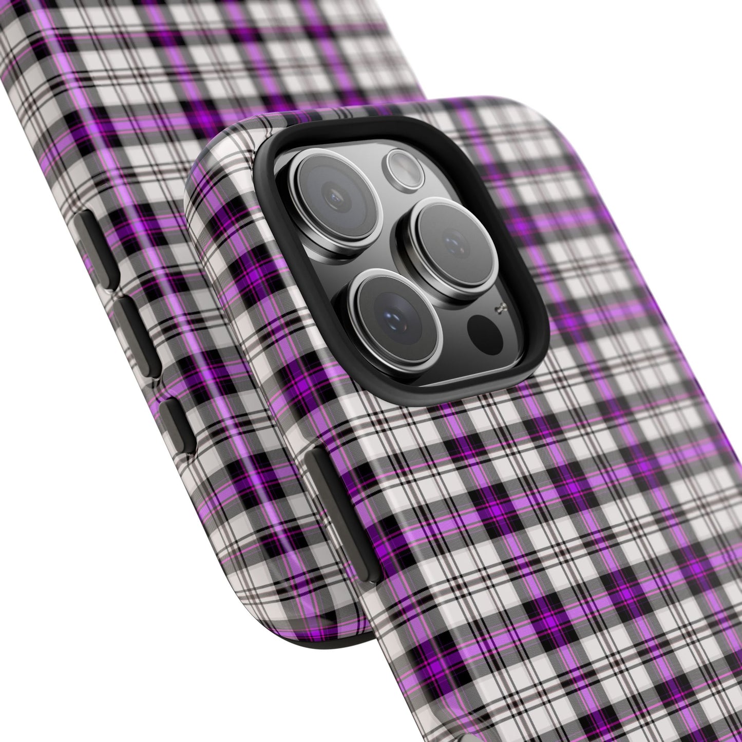 Stylish Tough Phone Case, Purple Plaid Protective Cover, Cute Gift for Teens, Cell Phone Accessory, Trendy Tech