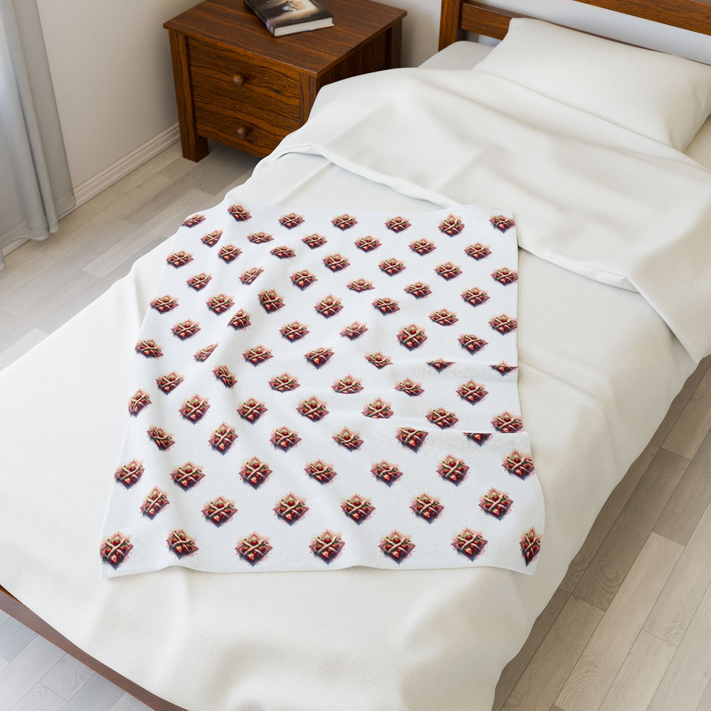 Cozy Velveteen Plush Blanket for Warmth, Home Decor, Gifting, Living Room Accessory, Snuggling, Strawberry Design - Celtic Scents