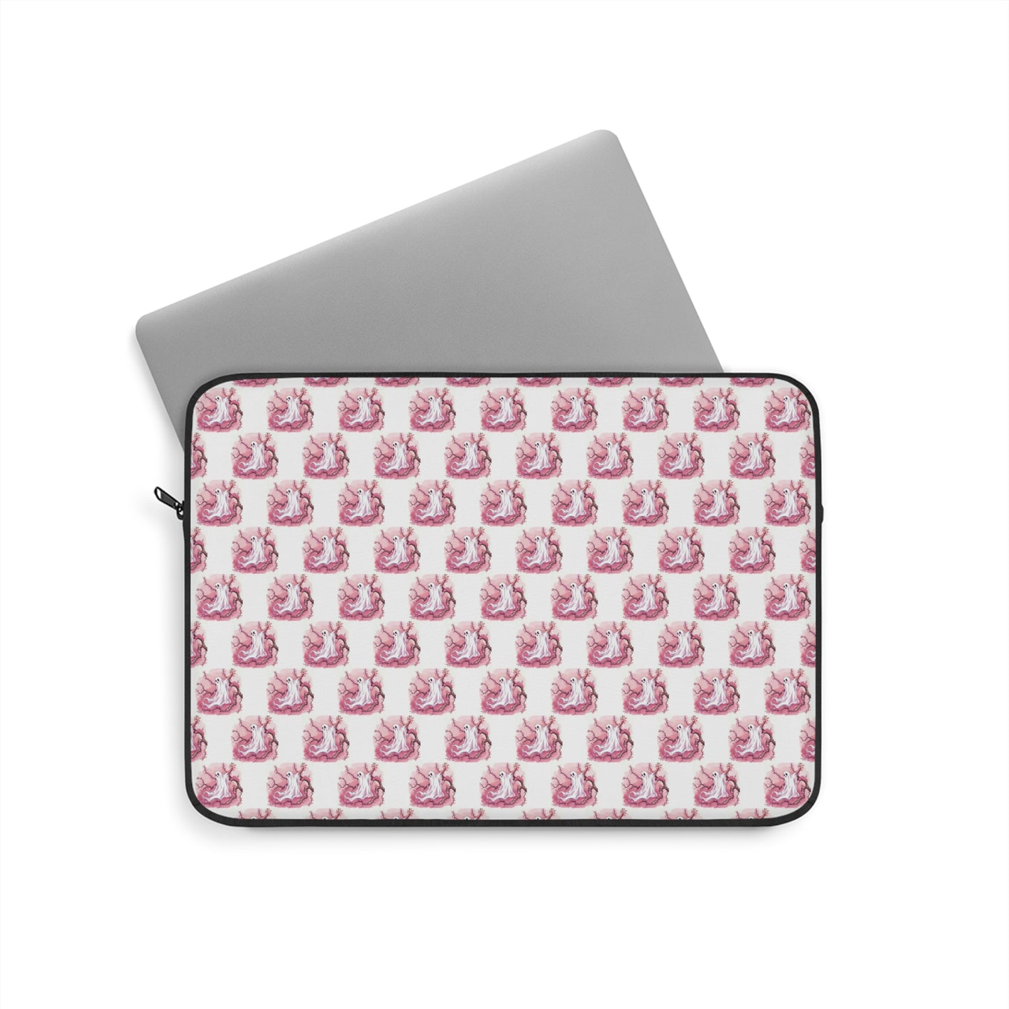 Charming Pink Ghost Laptop Sleeve, Cute Tech Accessory, Gift for Students, Colorful Electronics Cover, Fantasy-themed Sleeve - Celtic Scents