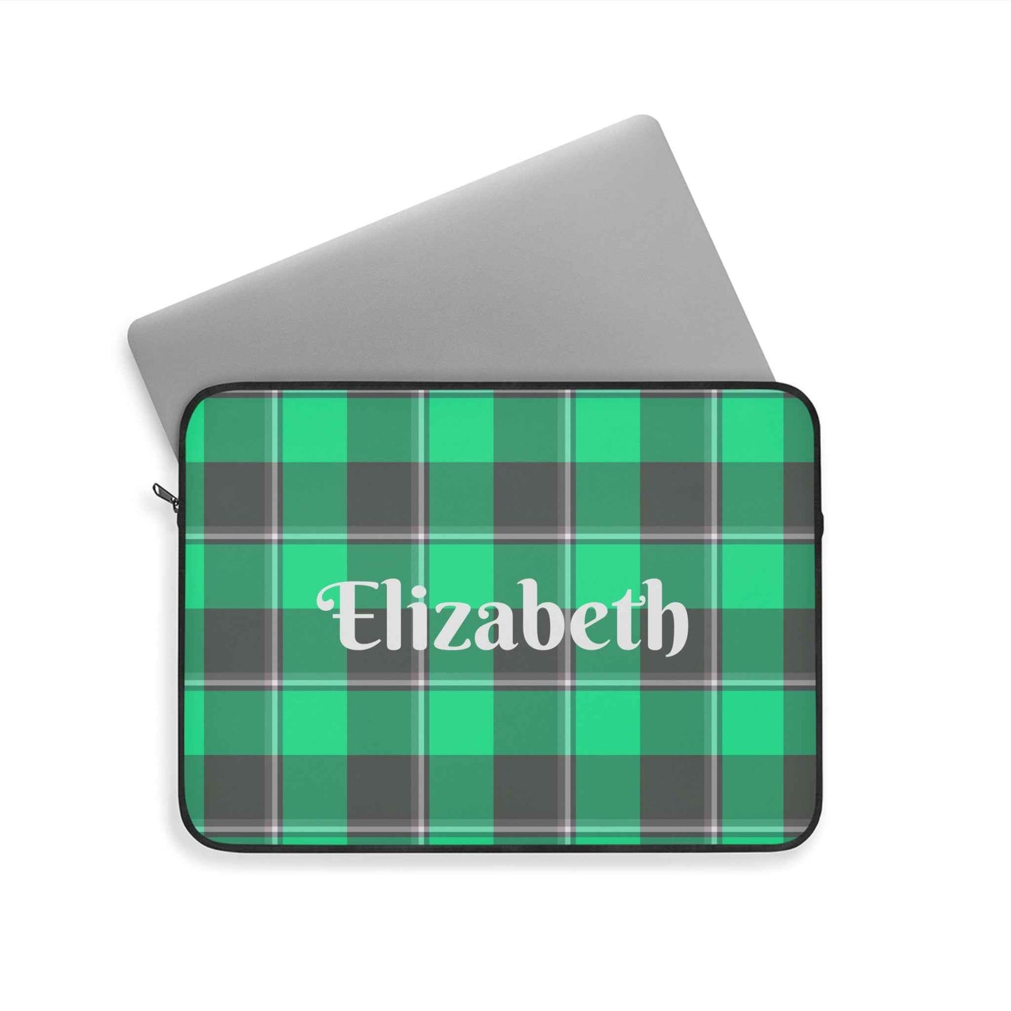 Personalized Green Plaid Laptop Sleeve, Custom Tech Case, Laptop Bag, Gift for Her, Back to School Essentials