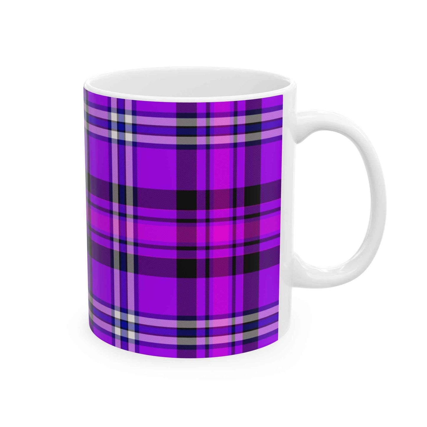 Personalized Vibrant Plaid Ceramic Mug, Cozy Drinkware for Coffee Lovers, Perfect Gift