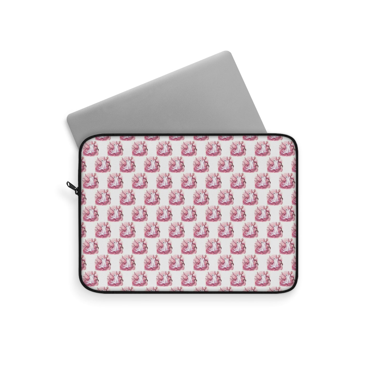 Charming Pink Ghost Laptop Sleeve, Cute Tech Accessory, Gift for Students, Colorful Electronics Cover, Fantasy-themed Sleeve - Celtic Scents