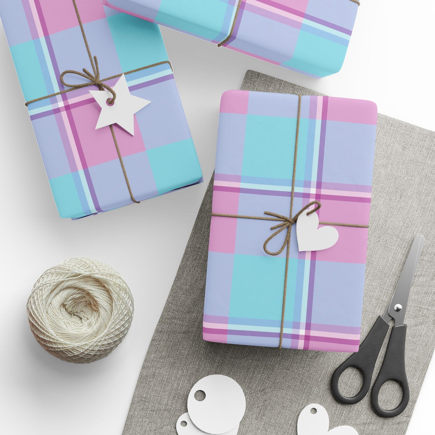 Mauve and Malibu Plaid Wrapping Paper, Holiday Gift Wrap, Christmas, Birthdays, Eco-Friendly, Rustic Chic, Unique Designs