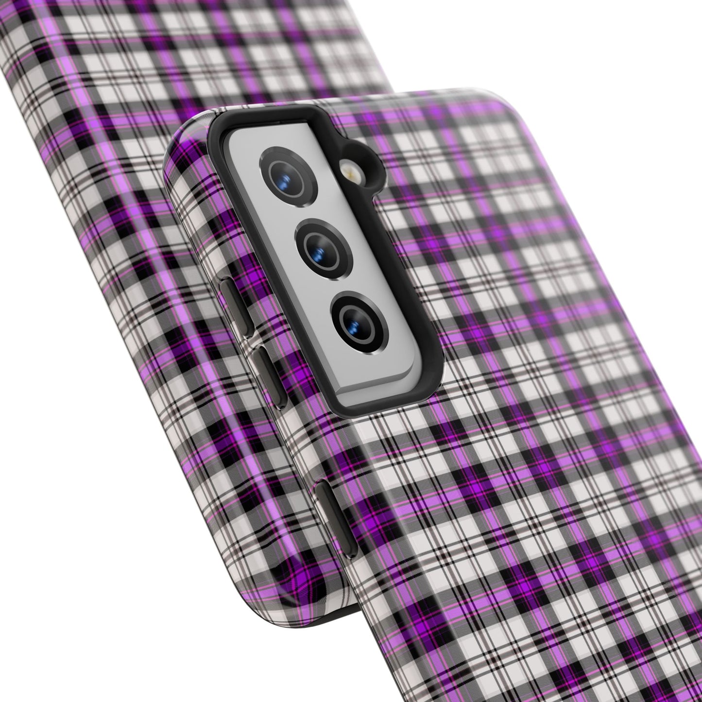 Stylish Tough Phone Case, Purple Plaid Protective Cover, Cute Gift for Teens, Cell Phone Accessory, Trendy Tech