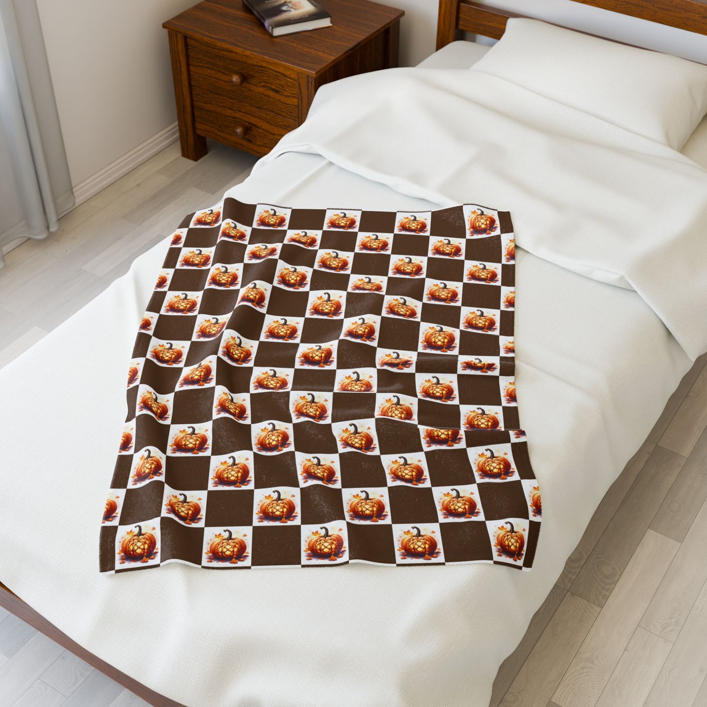 Cozy Pumpkin Check Velveteen Blanket | Fall Decor, Autumn Gift, Halloween Throw, Snuggle Blanket, Home Comfort - Celtic Scents