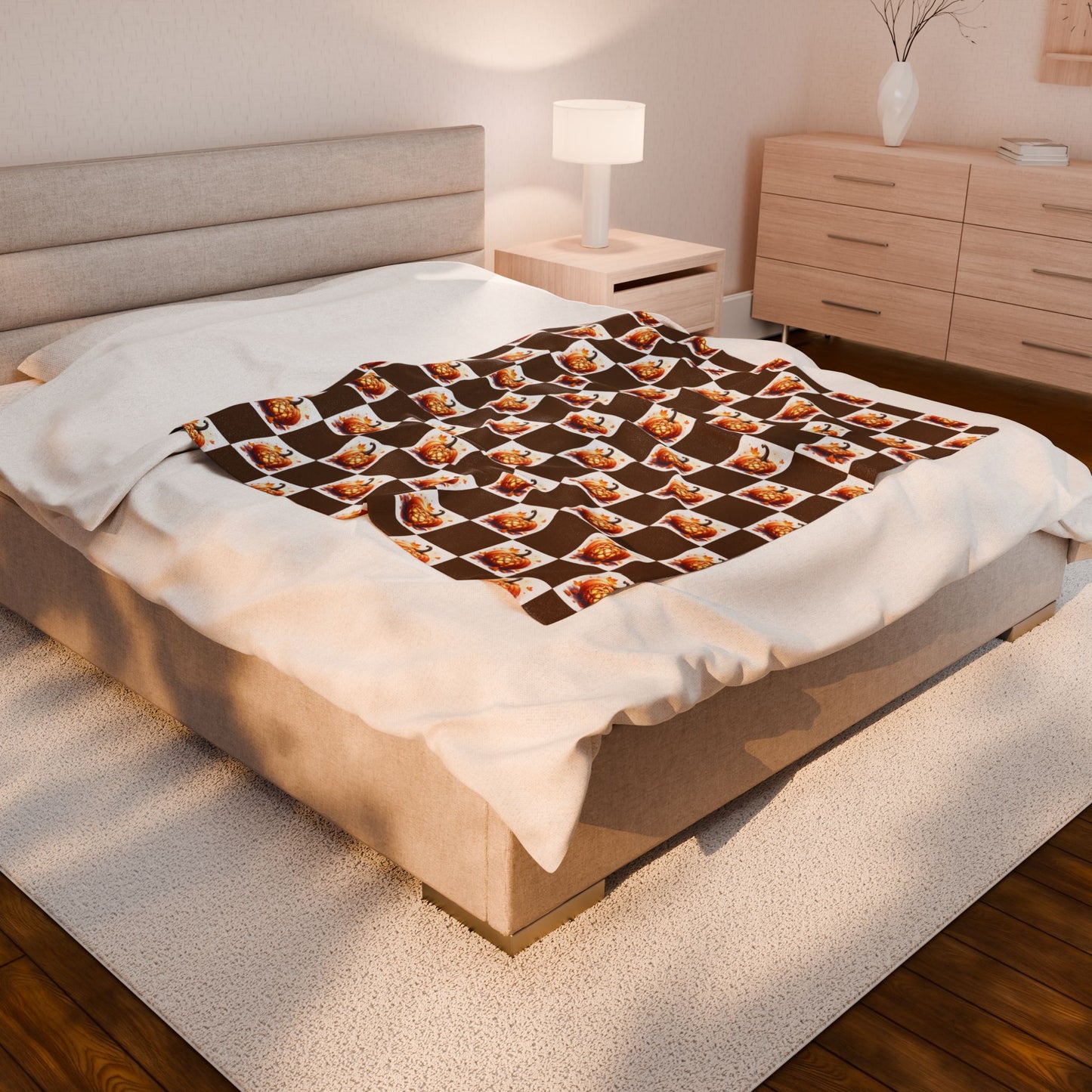 Cozy Pumpkin Check Velveteen Blanket | Fall Decor, Autumn Gift, Halloween Throw, Snuggle Blanket, Home Comfort - Celtic Scents