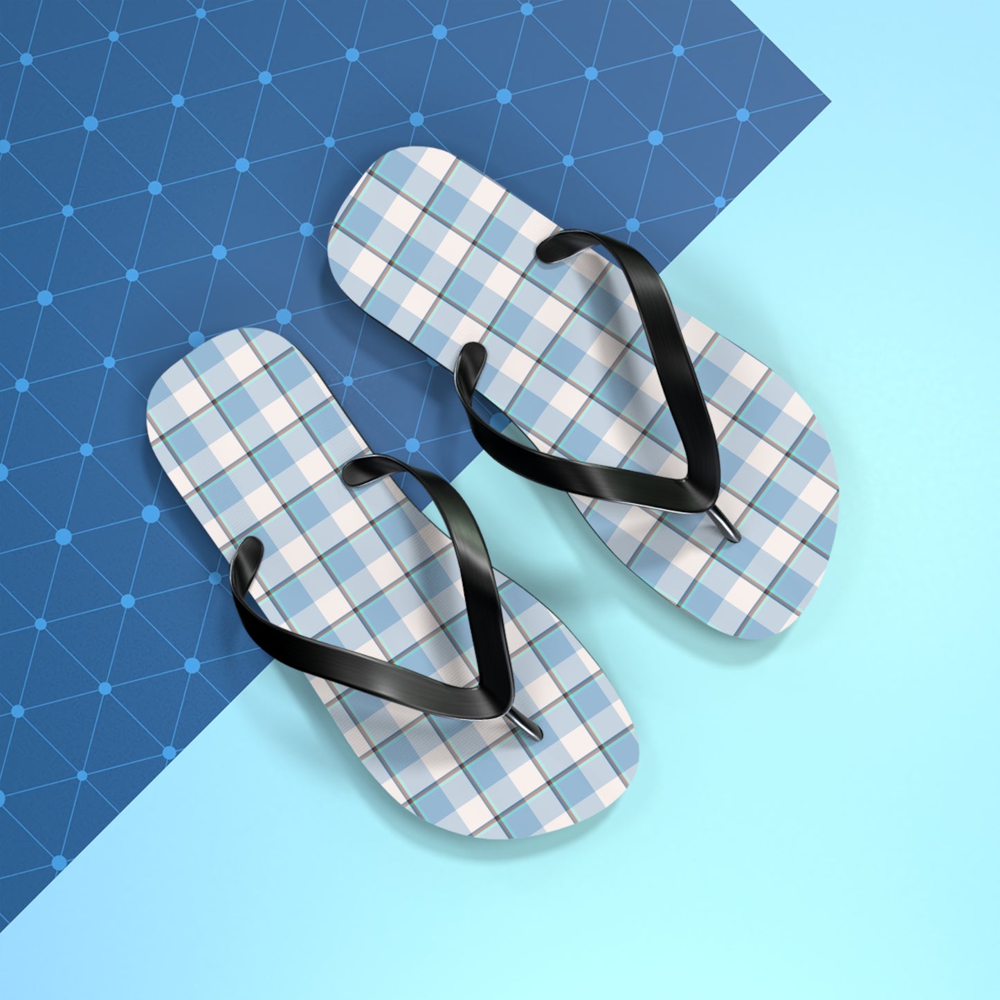 Stylish Blue Plaid Flip Flops for Summer, Beach Sandals, Casual Footwear, Vacation Shoes, Pool Essentials - Celtic Scents