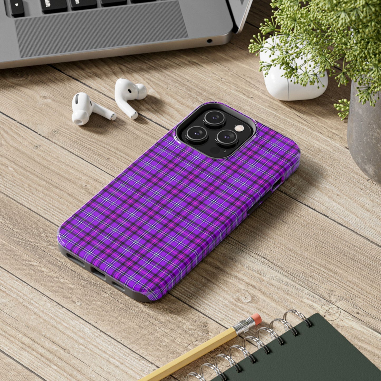 Purple Plaid Stylish Tough Phone Cases, Durable Phone Cover, Protective Case, Trendy Design, Gifts for Her - Celtic Scents