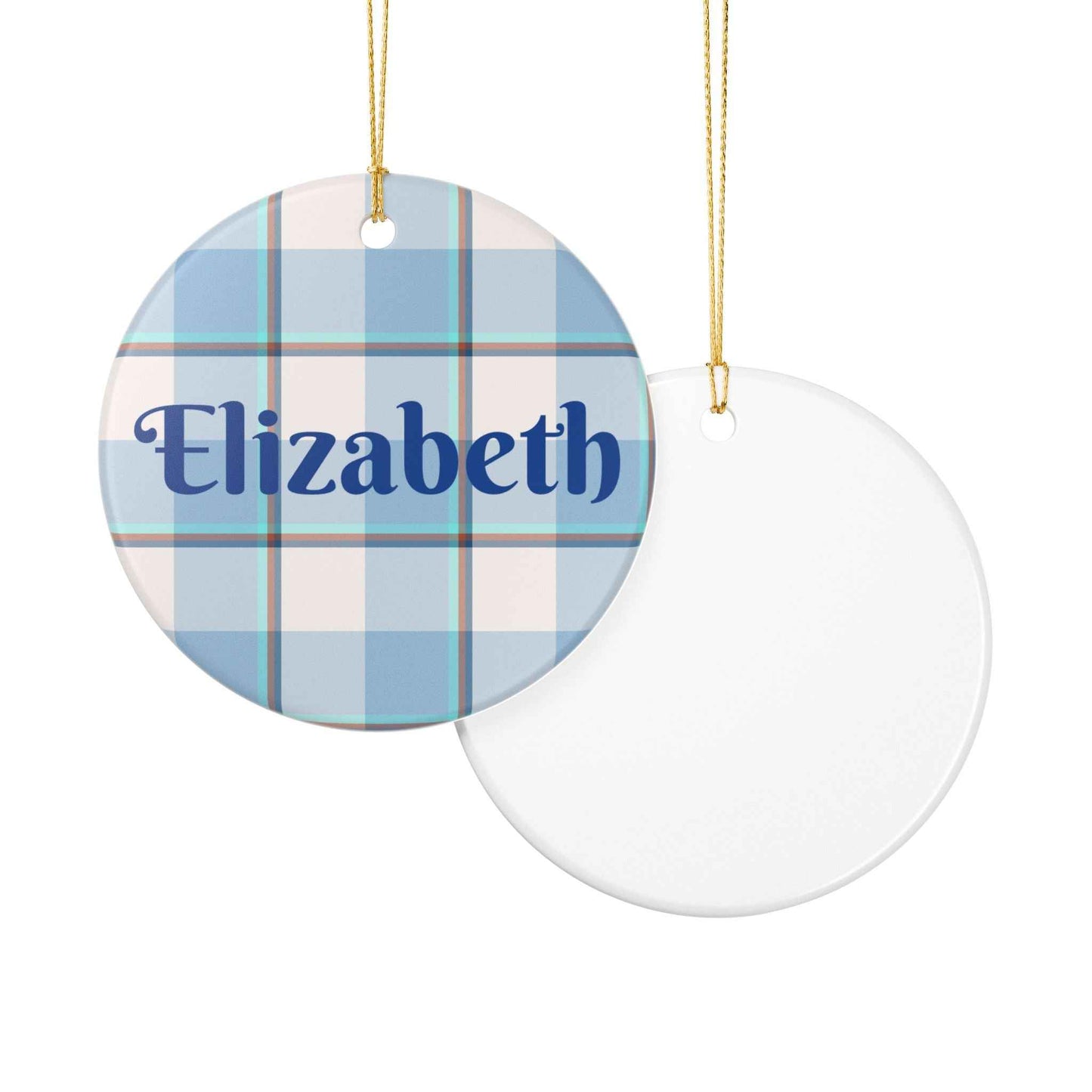 Personalized Ceramic Ornament, Custom Name Decoration, Holiday Gift, Home Decor, Plaid Design Ornament