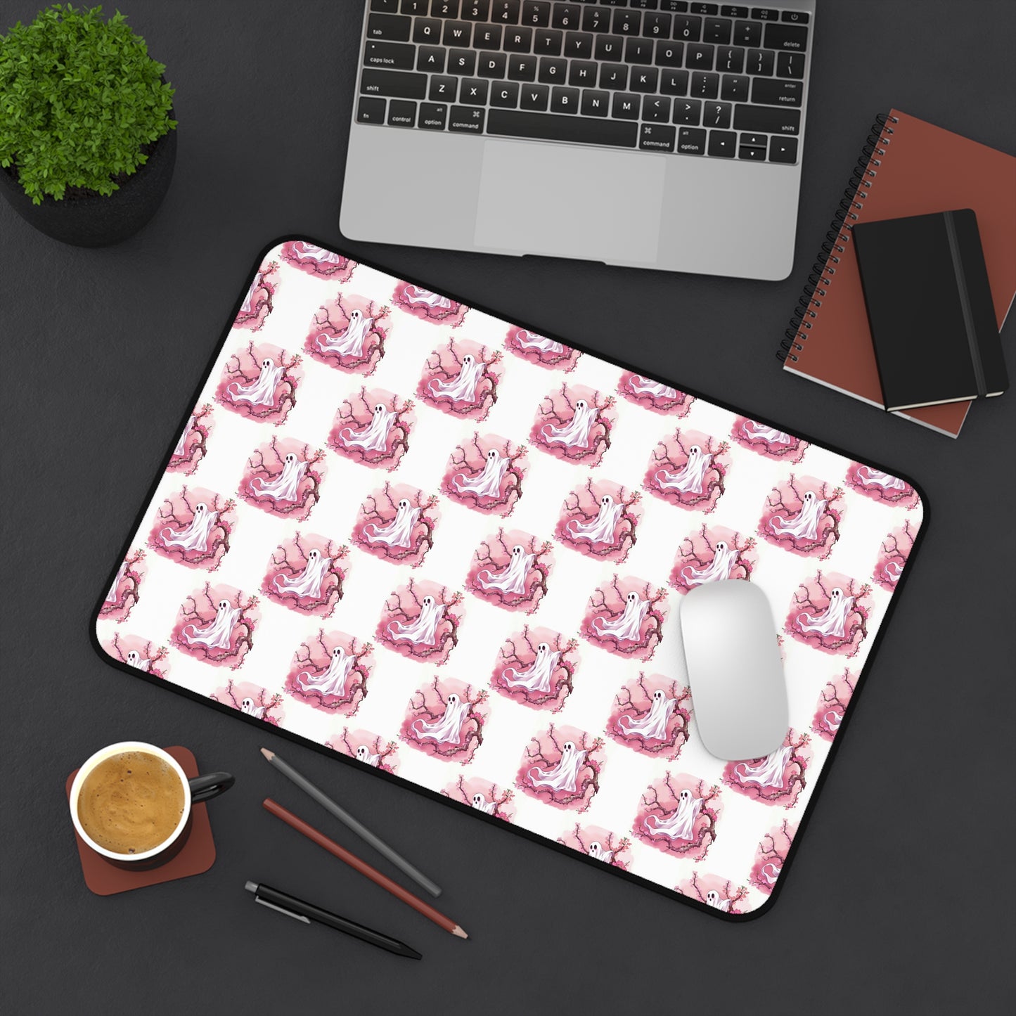 Whimsical Pink Ghost Desk Mat with Playful Design - Perfect for Home Office, Gifts, or Decor - Celtic Scents