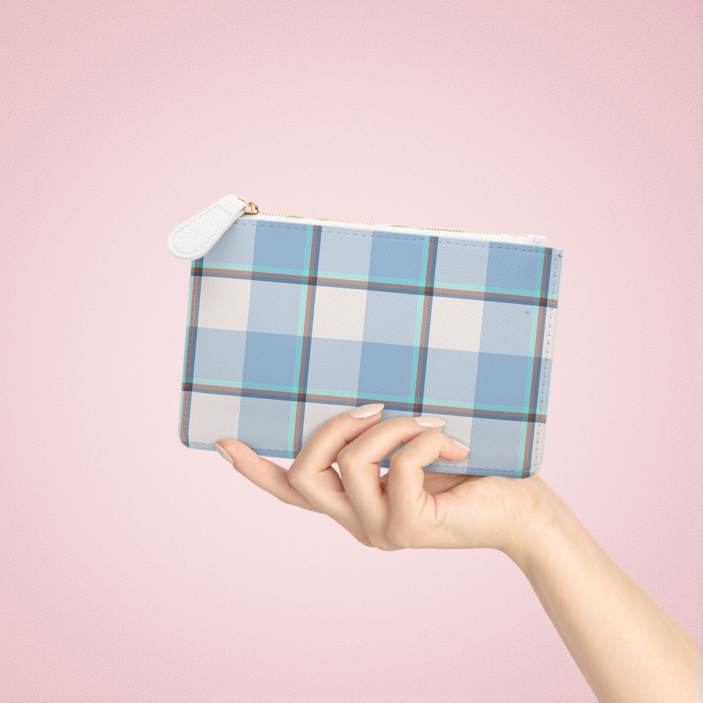 Personalized Mini Clutch Bag, Custom Pouch, Blue Plaid Makeup Bag, Gift for Her, Monogrammed Wallet, Cute Travel Accessory - Celtic Scents