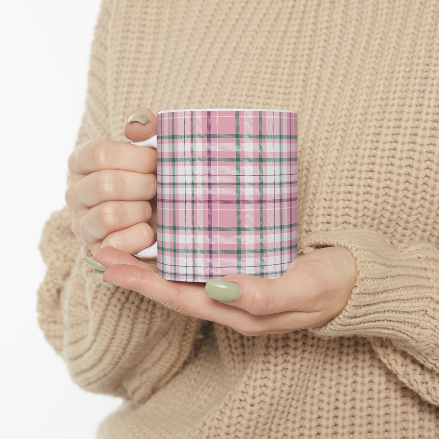 Cozy Multi Pink Plaid Mug | 11oz, 15oz Coffee Cup | Perfect for Autumn, Home Decor, Gift for Friends and Family, Warm Beverage Enjoyment - Celtic Scents